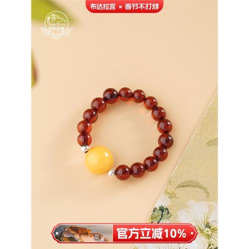 布達拉宮蜜蠟琥珀戒指女款簡約小眾設計高級感國風小米珠指環手飾