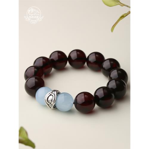 布達拉宮血珀海藍寶手串單圈高級感約17mm大珠子琥珀圓珠手鏈男女