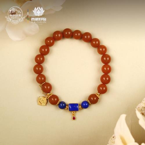 布達拉宮文創川料南紅瑪瑙青金石手串單圈女款串珠手鏈