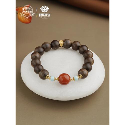 布達拉宮沉香南紅925銀隔片手串綠松文玩盤玩木質念珠女款手鏈