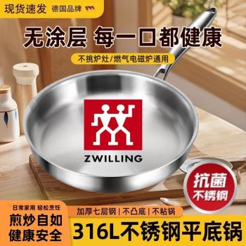 德國又立人316l不銹鋼平底鍋無塗層煎鍋家用不粘鍋電磁爐煎蛋牛排