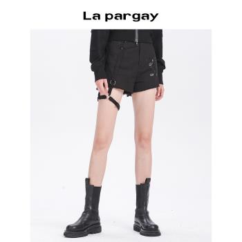 (免運)Lapargay納帕佳新款女裝黑色色褲子百搭休閑褲可拆卸圓環裝飾短褲