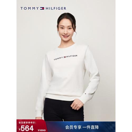 (免運)Tommy秋冬女裝純棉休閑通勤刺繡純色運動圓領內搭T恤衛衣
