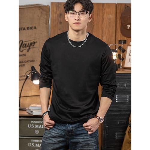 (免運)新疆長絨棉長袖t恤男2025年春季上衣50支絲光純棉圓領打底衫男