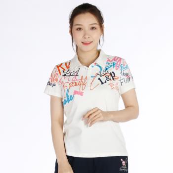 (免運)La Pagayo拉柏家雅女裝針織彈力POLO領款修身印花修身休閑運動T恤