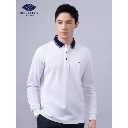 (免運)【純棉】德鯊秋季新款長袖翻領T恤男撞色領休閑上衣POLO衫FY22102