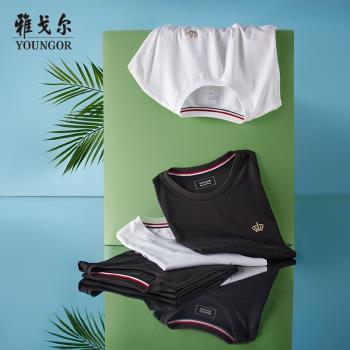 (免運)雅戈爾夏季男士短袖T恤休閑修身帥氣圓領百搭印花新疆棉上衣3822