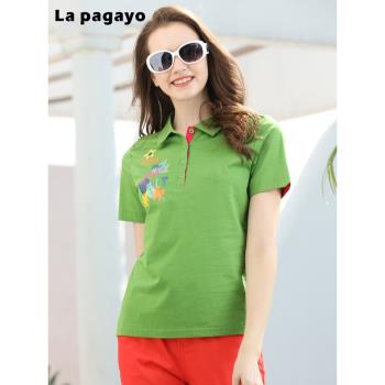(免運)La Pagayo拉柏家雅夏季新款POLO領上衣大碼女裝衫修身運動休閑t恤