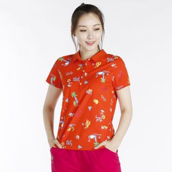 (免運)La Pagayo拉柏家雅女裝針織彈力印花POLO領款修身顯瘦休閑運動T恤