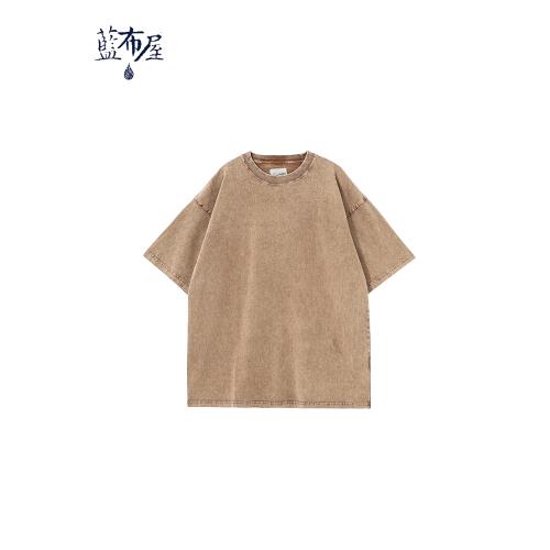(免運)藍布屋夏季新疆棉250g水洗做舊炒雪花蠟染純棉短袖T恤TKBLTEE006