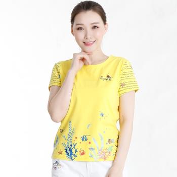 (免運)La Pagayo夏裝女裝短袖大碼圓領顯瘦女裝修身休閑短袖T恤A8T1209A