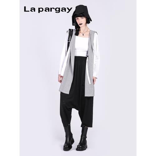 (免運)Lapargay納帕佳秋季新款長袖T恤休閑外套復古風針織開衫兩件套女