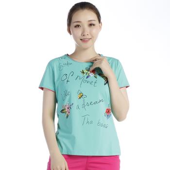 (免運)La Pagayo拉柏家雅夏裝大碼女裝休閑圓領款印花休閑彈力短袖款t恤