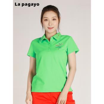 (免運)La Pagayo夏季新品女裝針織彈力大碼款POLO領修身顯瘦運動休閑T恤