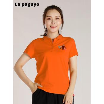 (免運)La Pagayo夏季新款女裝針織彈力珠地衫POLO領修身運動時尚休閑T恤