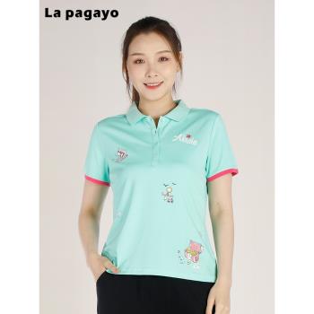 (免運)La Pagayo夏季新品女裝針織彈力大碼POLO領款修身顯瘦運動休閑T恤