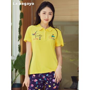 (免運)La Pagayo拉柏家雅夏季新款大碼女裝衫POLO領修身時尚運動休閑t恤