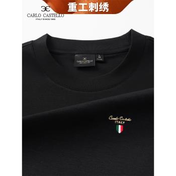 (免運)斯卡圖純棉圓領T恤2024年秋季新款繡花刺繡打底衫男休閑長袖上衣