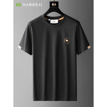 (免運)高階液氨新疆長絨棉短袖t恤男夏季圓領中年冰絲光全棉體恤衫半袖