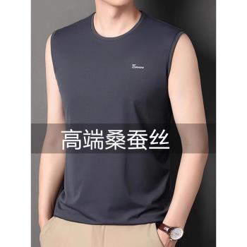 (免運)高階桑蠶絲運動無袖背心男款夏季2025新款速幹健身馬甲t恤男士潮