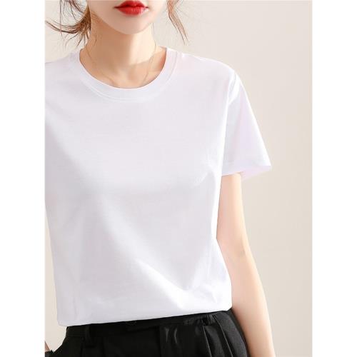 (免運)純棉T恤短袖女體恤夏季中袖正肩修身通勤絲光棉打底v領圓領上衣