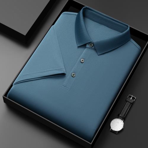 (免運)沐羊桑蠶絲t恤男士短袖純色商務速干夏季中年薄款半袖t恤