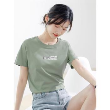 (免運)韓國液氨純棉短袖T恤女正肩2024夏季圓領半袖修身顯瘦體恤新疆棉