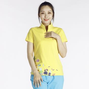 (免運)La Pagayo夏季女裝上衣立領松身棉大碼款顯瘦運動休閑印花短袖T恤
