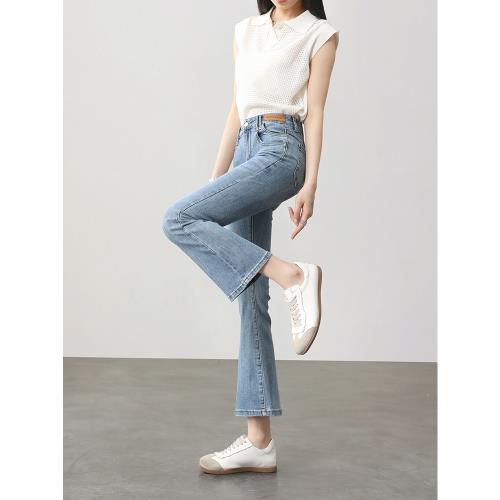 (免運)嬉皮少女微喇牛仔褲女2025春夏新款時尚高腰顯瘦小個子九分喇叭褲
