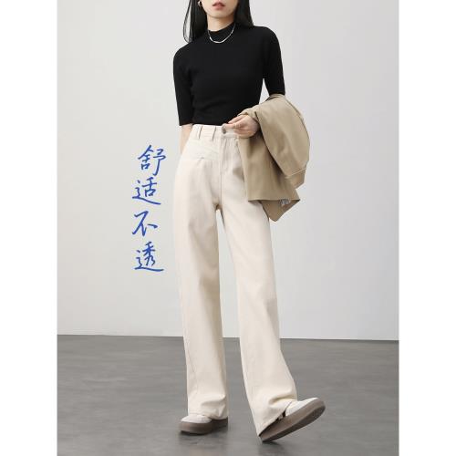 (免運)嬉皮少女白色闊腿牛仔褲女2025秋季新款小個子美式寬松直筒拖地褲