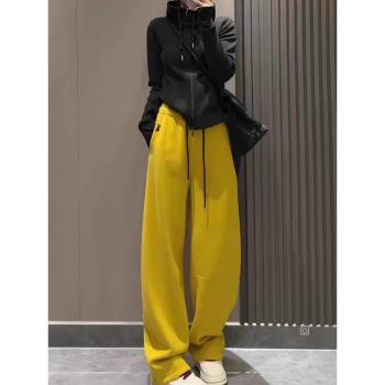(免運)美式休閑香蕉運動褲女春季2025新款衛褲彎刀褲高腰闊腿褲子春秋款