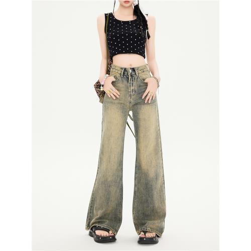 (免運)ZAZN美式復古水洗做舊不貼腿闊腿微喇褲百搭新款寬松顯瘦牛仔長褲