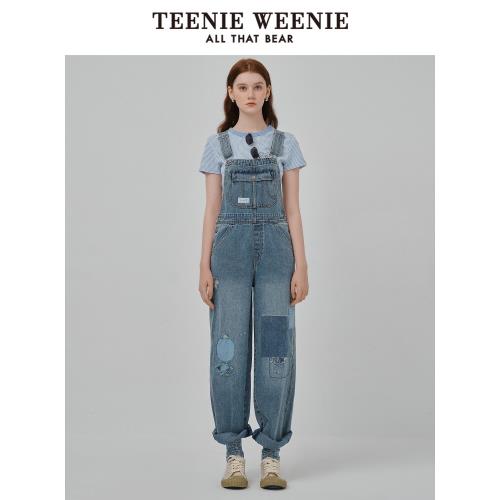 (免運)TeenieWeenie小熊女裝牛仔褲2025夏季新款復古補丁潮流時尚背帶褲