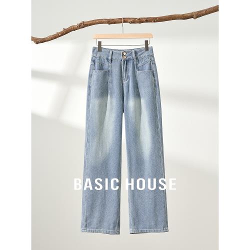 (免運)Basic House/百家好直筒牛仔褲25春季新款垂感寬松顯瘦拖地長褲女