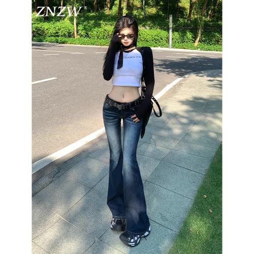 (免運)ZNZW低腰微喇牛仔褲女小個子秋季新款美式辣妹彈力修身復古喇叭褲
