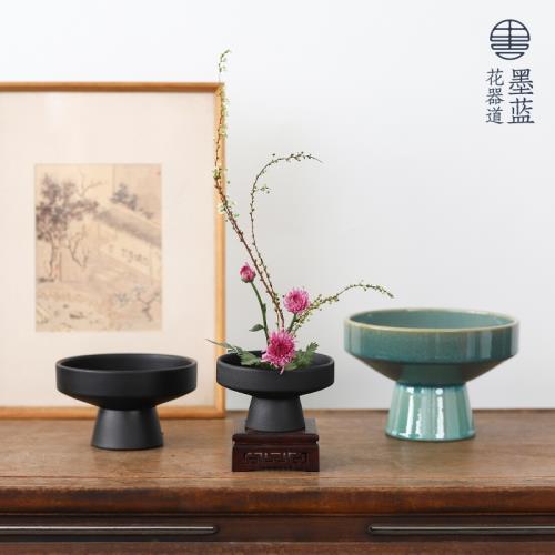 置物　器　小壺　花器 簡約高足中式日式迷你精致陶瓷高腳盤插花器禪意茶席小碟子擺件|花盆