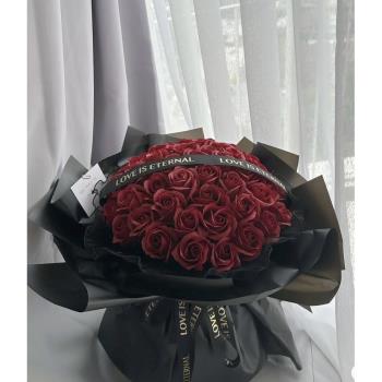 紅粉玫瑰花99朵訂婚求婚花束永生仿真花送女友閨蜜媽節日生日禮物