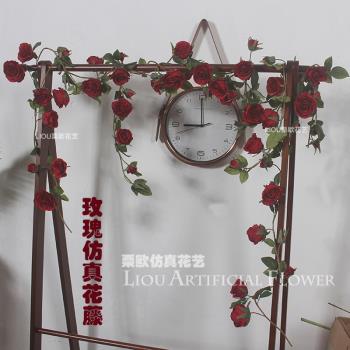 塑膠花管道纏繞藤蔓植物模擬玫瑰
