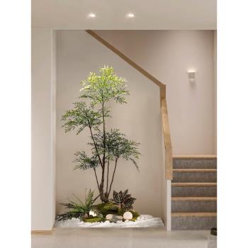 模擬綠植造景室內樓梯下景觀植物南天竹落地盆栽櫥窗裝飾假樹擺件