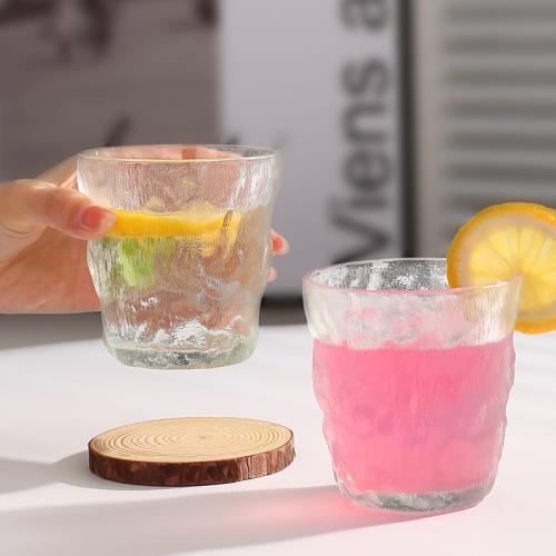 冰川透明玻璃杯高顏值水杯果汁杯早餐牛奶杯磨砂質感網紅玻璃杯子