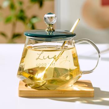 耐熱玻璃杯子少女心馬克杯家用辦公室帶把茶水杯牛奶咖啡杯帶蓋勺