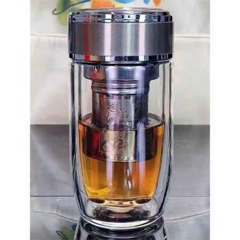 加厚雙層玻璃杯男女士便攜水杯大容量鵝蛋杯子車載泡茶水分離杯