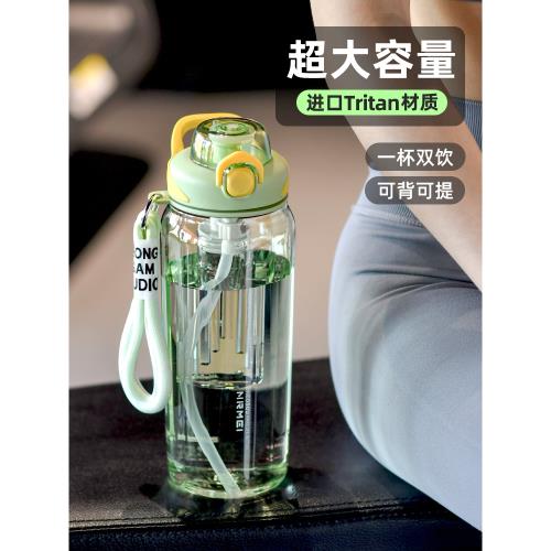 新款大容量茶水分離吸管水杯子男女學生夏戶外運動耐高溫防摔塑料