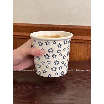 復古精緻咖啡杯印花手握杯水杯馬克杯紙杯造型家用早餐牛奶燕麥杯