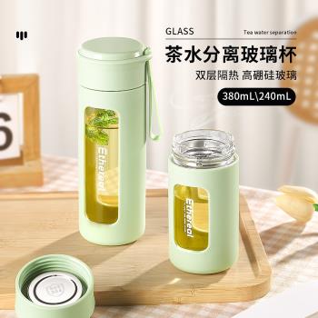 水杯玻璃杯2025新款女高顏值雙層隔熱耐高溫便攜茶水分離泡茶杯子