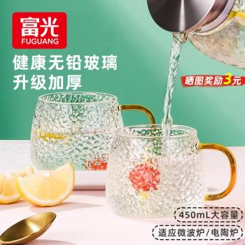富光高硼矽玻璃杯帶把手杯子喝水家用耐高溫家庭水杯泡茶茶杯套裝