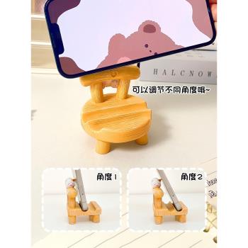 可愛萌寵手機支架桌面小凳子創意擺件ipad平板椅子支撐架小貓咪辦公桌懶人放手機的架子通用多功能追劇神器