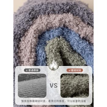 襪子男冬季珊瑚絨加絨加厚保暖中筒襪居家地板襪睡眠純色情侶長襪