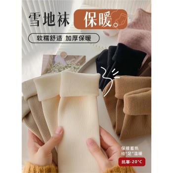 雪地襪子女秋冬款中筒襪加絨加厚保暖長筒襪睡眠地板長襪冬季女士
