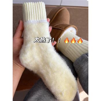 羊絨厚襪子女月子襪產後秋冬季羊毛中筒加絨加厚保暖地板睡眠長襪